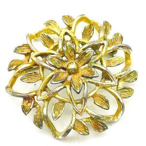 SARAH COVENTRY Openwork Flower Pin Gold Tone Nature Botanical Garden